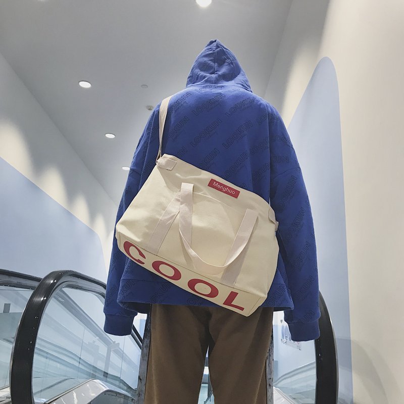 FINDSENSE品牌 韓國 文藝 潮 男個性 休閒包 港風 撞色 印花 高品質 單肩 手提 帆布包 大容量實用包包