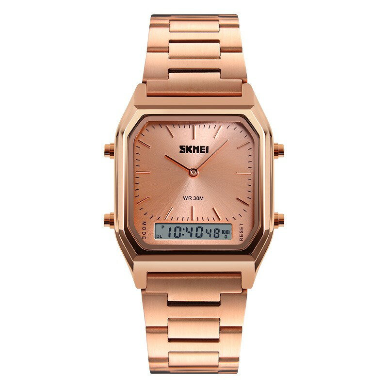 美琪 (簡約時尚)복고풍復古時尚商務防水鋼帶전자電子錶雙顯示多功能腕錶