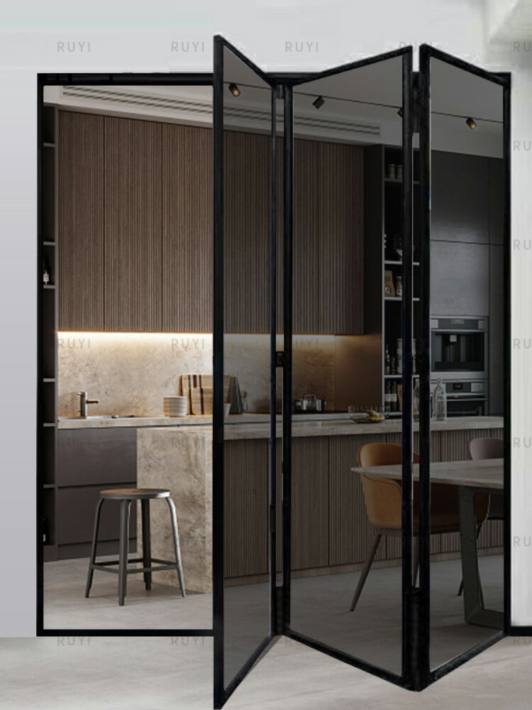 極窄鋁合金自由折疊門推拉門隱形無軌道磁懸浮廚房移門陽臺玻璃門