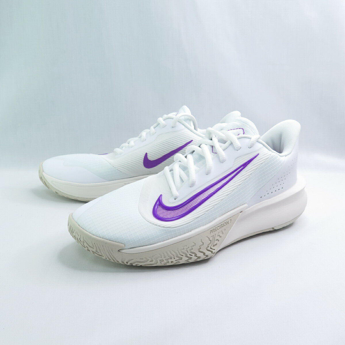 NIKE HJ9153100 Precision 7 男籃球鞋 緩震 抓地 白/亮紫 大尺碼【iSport愛運動】