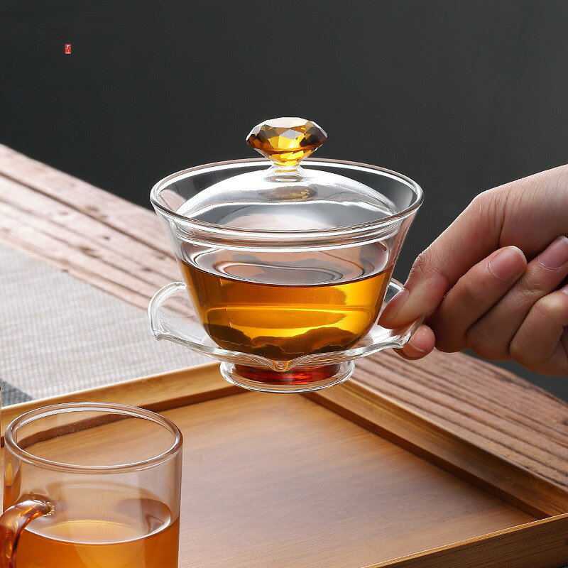 家用茶碗玻璃單個蓋碗精品功夫茶具配件三才茶碗不燙手單個泡茶碗