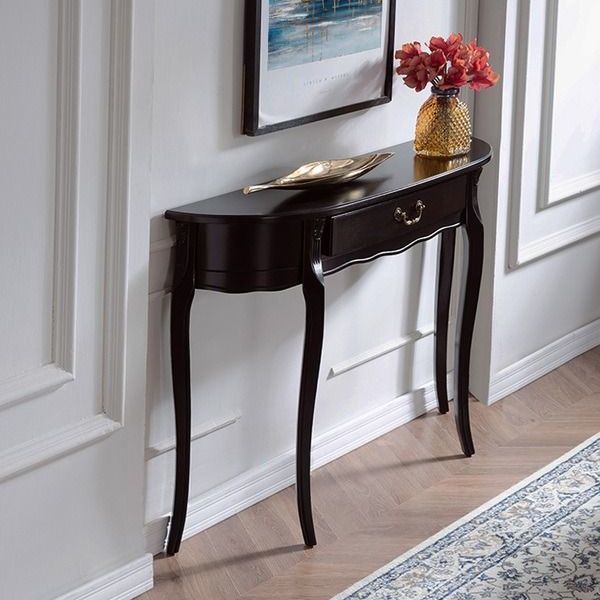 現代美式輕奢風玄關櫃半圓玄關灰走廊入戶玄關桌子靠墻超薄窄實木 3