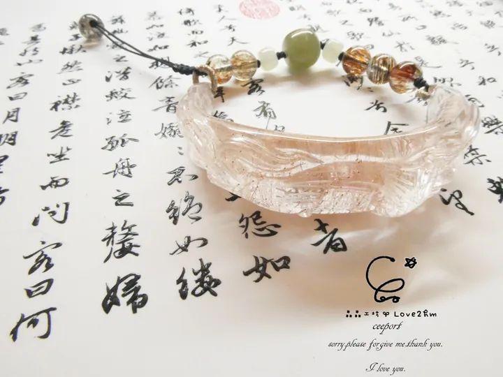 半生雪銅鈦晶九尾狐半鐲 銅鈦晶 超七水晶 和田玉 水晶飾品 晶晶工坊-love2hm