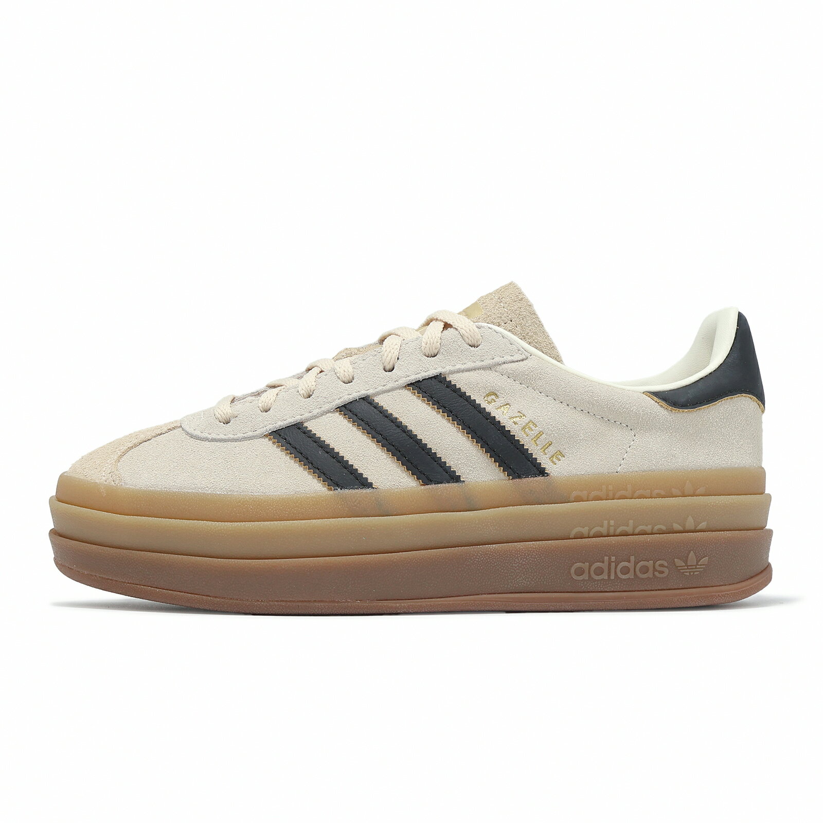 adidas 休閒鞋 Gazelle Bold W 女鞋 米 黑 復古 麂皮 厚底 增高 愛迪達 JS3892