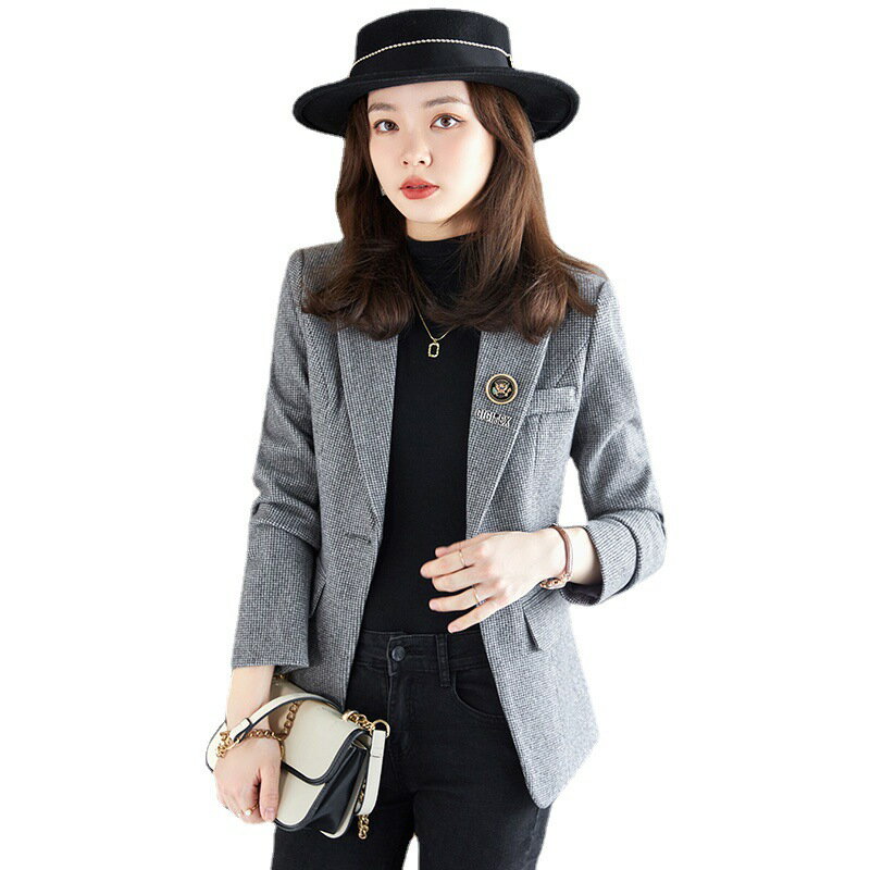 現貨+預購 西裝外套休閒西服-格紋加厚修身簡約女外套2色74co19【獨家進口】【米蘭精品】