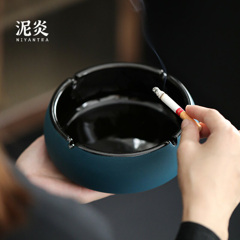 大號煙灰缸創意個性陶瓷家用帶蓋煙缸復古潮流防風客廳辦公室煙缸
