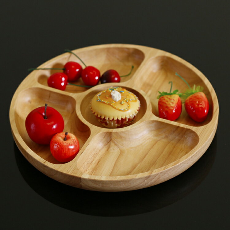 木五格木盤小吃盤分格托盤水果零食點心木盤子日式果盤木盤子