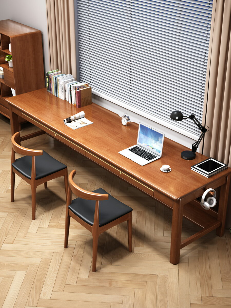 辦公桌 書桌 電腦桌 工作桌雙人實木書桌長條桌子靠墻電腦桌學生學習桌家用靠窗辦公桌寫字臺