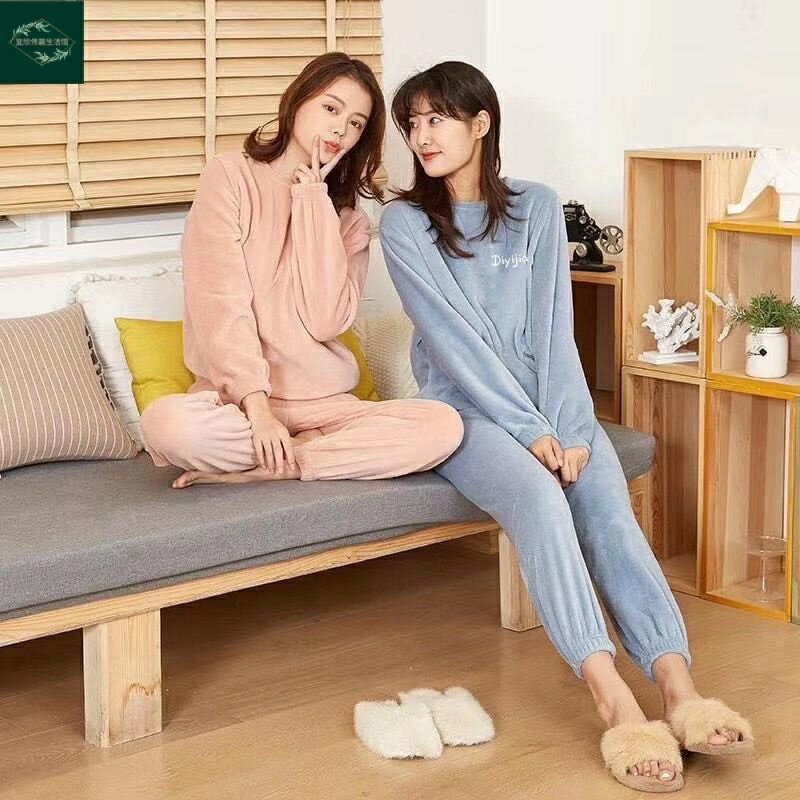 睡衣 女 珊瑚絨超柔軟睡衣 暖暖衣暖暖褲 仙女冬季睡衣保暖刷毛寬鬆睡衣 可外穿 休閒睡衣 法蘭絨睡衣女長袖長