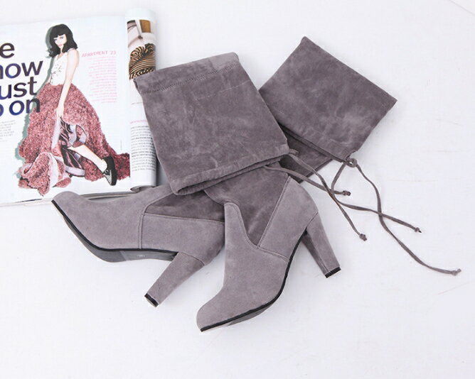 大尺碼女鞋 女神瘦腿款 絨面過膝靴 高跟靴 長筒靴 長靴 馬靴 大尺碼長靴 35~43碼 過膝靴 【櫻桃嚴選】 8