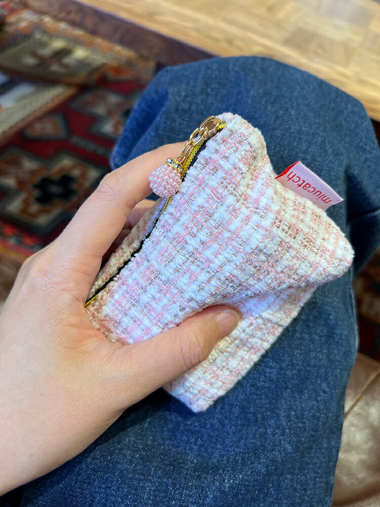 美摘小香風耳機包迷你零錢包女生口紅唇膏鑰匙隨身小物帆布收納袋【淘夢屋】