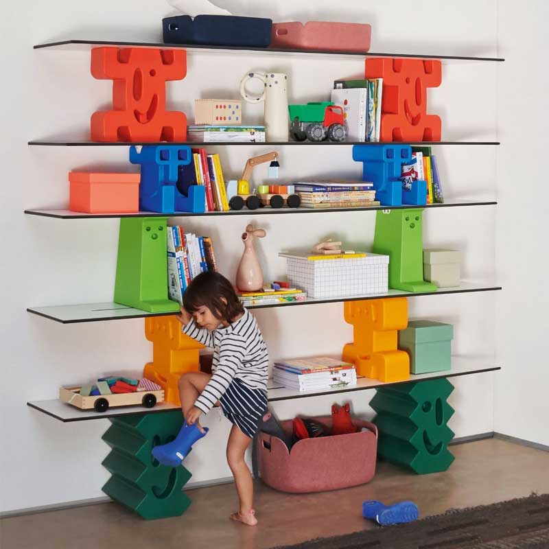 意大利孟菲斯靠墻落地書架兒童房卡通書柜大容量置物架玩具展示柜