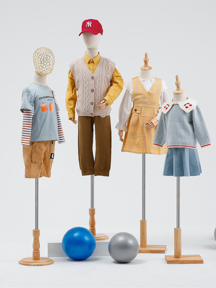 高檔木底座兒童模特道具半身男女服裝展示架童裝店櫥窗帶頭模特架