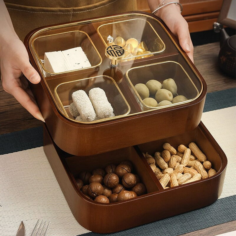 木質乾果盒堅果零食點心小吃茶點盤中式糖果盒水果盤子客廳高顏值 全館免運