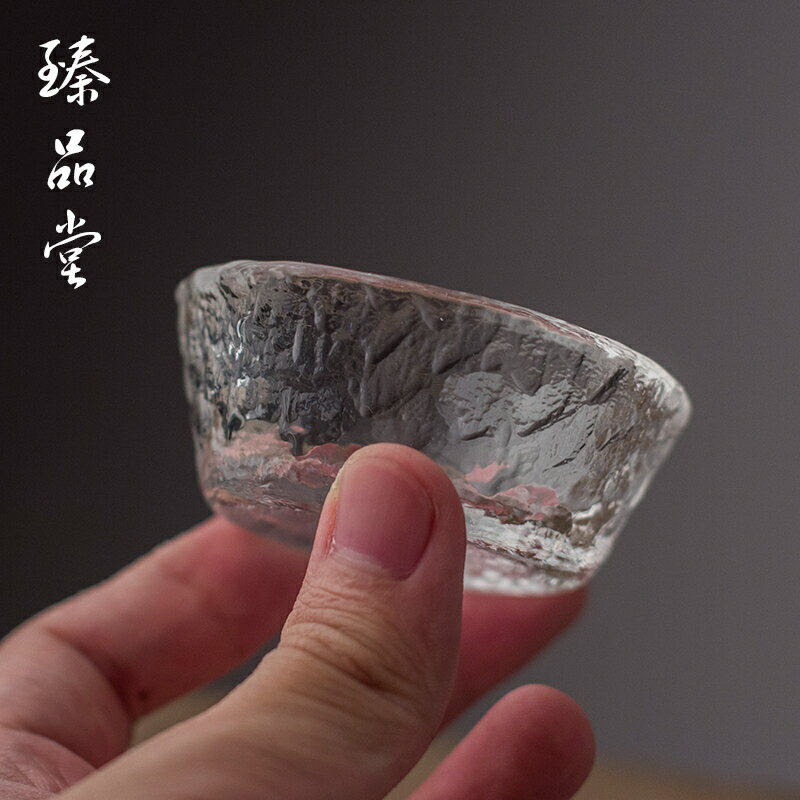 手工玻璃茶杯 初雪大雪 耐熱加厚個性杯子 和風錘紋茶杯小品茗杯1入