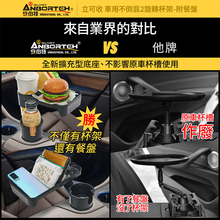 【安伯特】車用不倒翁2旋轉杯架-附餐盤(車用餐盤 車用餐桌 車用杯架 汽車杯架) 6