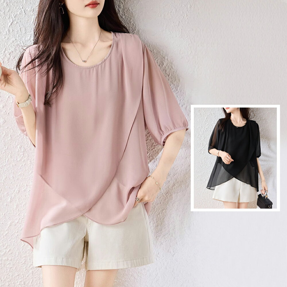＊ORead＊圓領雪紡短袖上衣(2色L~5XL)