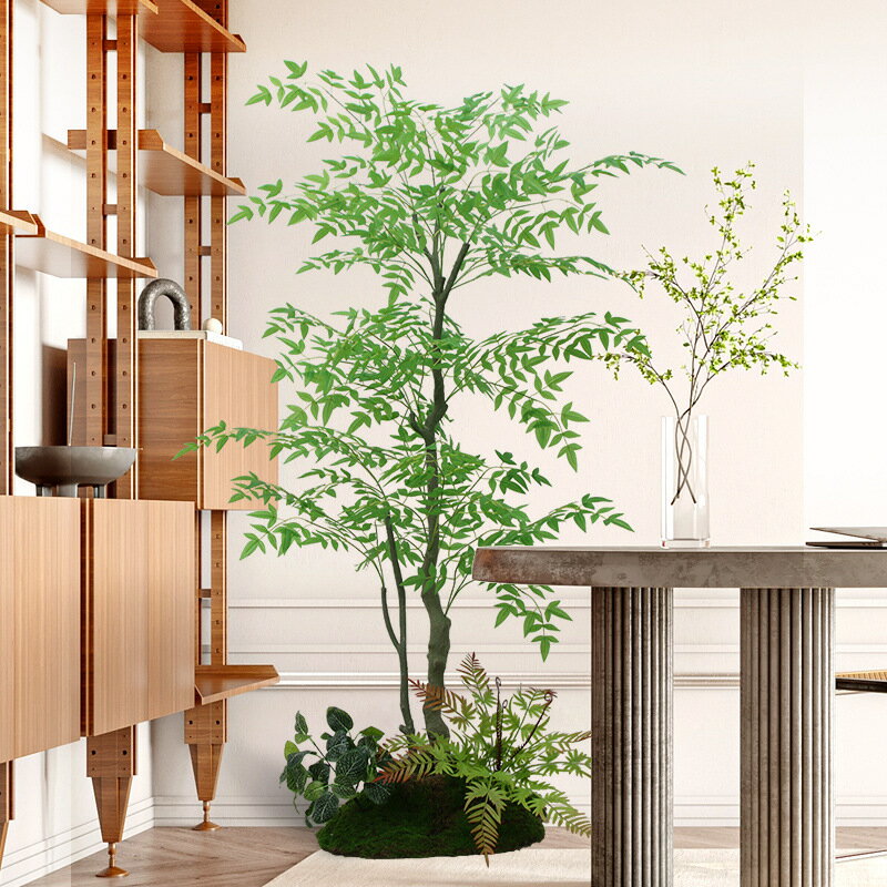 高端輕奢仿真綠植南天竹仿生植物盆栽假樹客廳落地大型擺件裝飾花