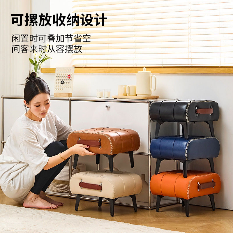 免運 可開票 折疊椅 吧臺椅 躺椅 搖椅 家用門口矮凳油蠟皮手提客廳沙發腳踏板凳茶幾凳子入戶輕奢換鞋