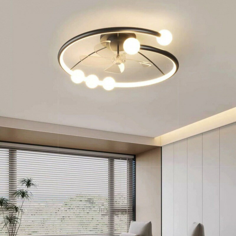 新款現代極簡創意風扇燈智能語音靜音一體電扇燈設計師臥室吊扇燈