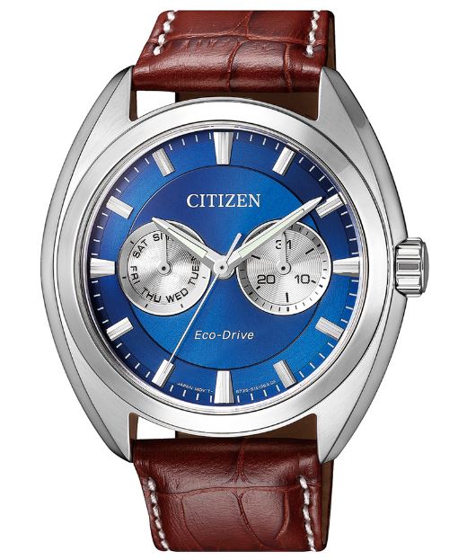 CITIZEN星辰 BU4011-11L 光動能時尚真皮手錶/藍面44mm