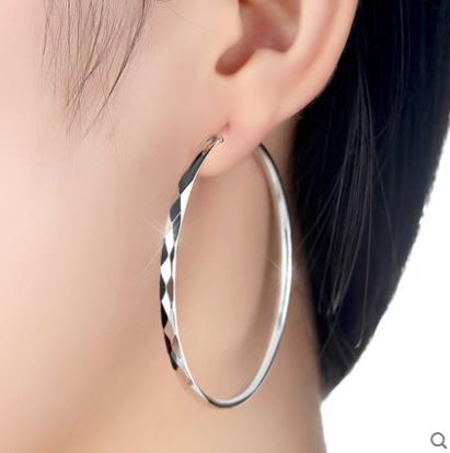 正品S990純銀耳環耳圈女日韓時尚寬面夸張大圈歐美氣質防過敏