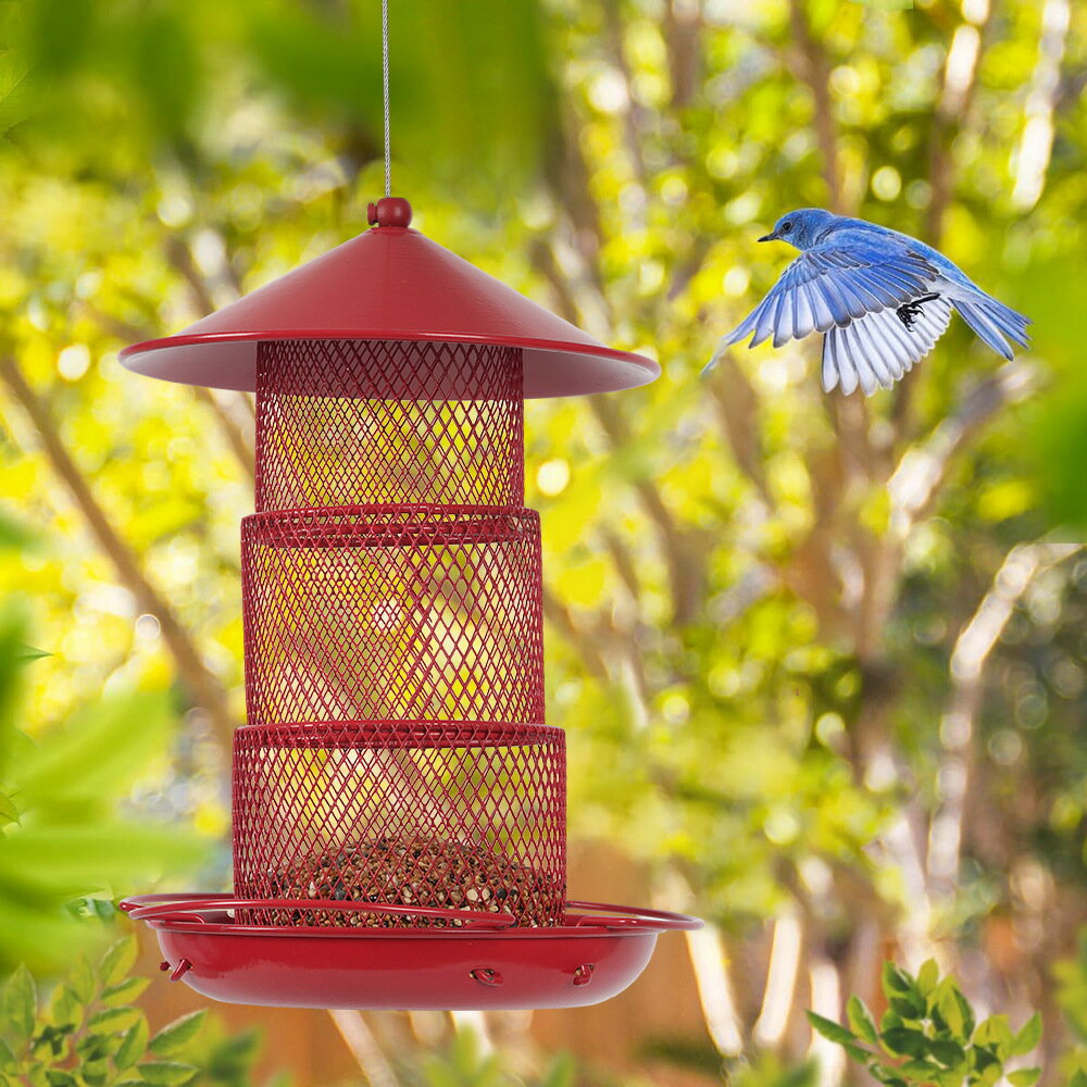 【含稅/免運】 花園可伸縮鳥食器超大容量自動喂鳥器戶外野鳥觀賞庭院裝飾紅色