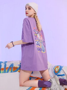 YEP紫色t恤女2022新款夏體恤純棉寬松短袖上衣潮牌設計感小眾女裝