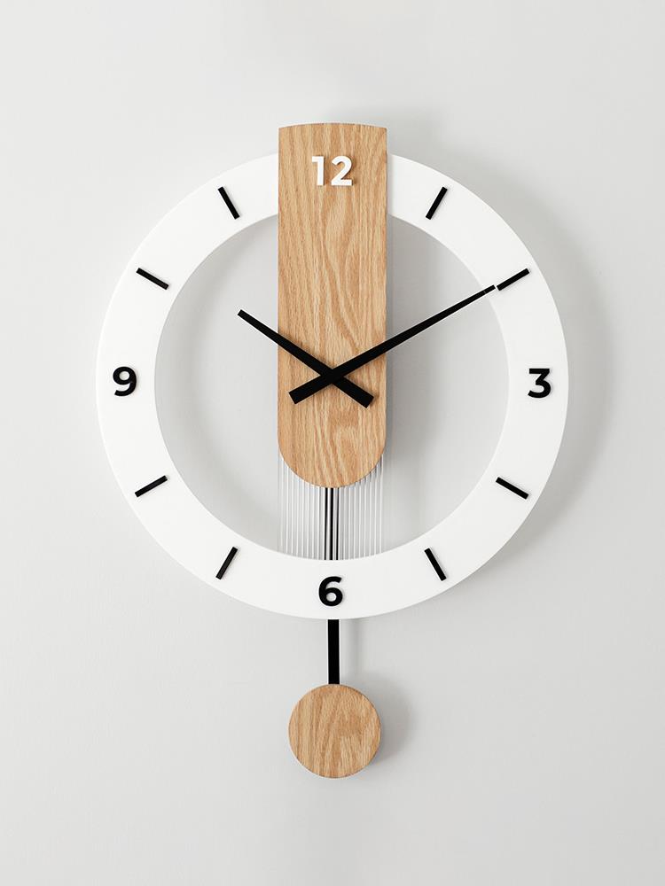 創意現代簡約實木制掛鐘透明鐘表掛鐘客廳家居墻鐘裝飾鐘輕奢表