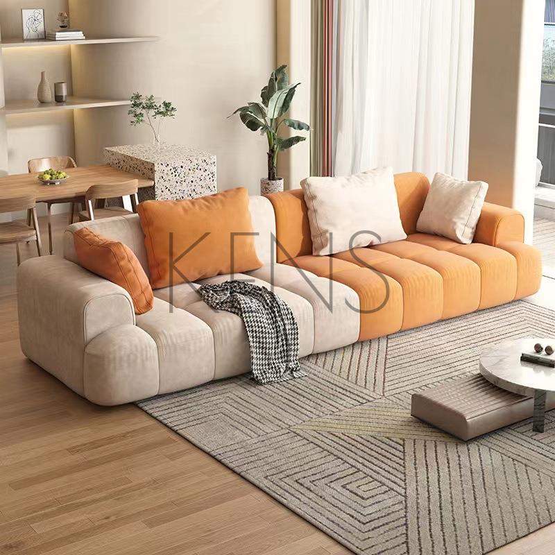 沙發 沙發椅 意式極簡磨砂布藝沙發直排網紅客廳家具小戶型現代簡約奶油風沙發