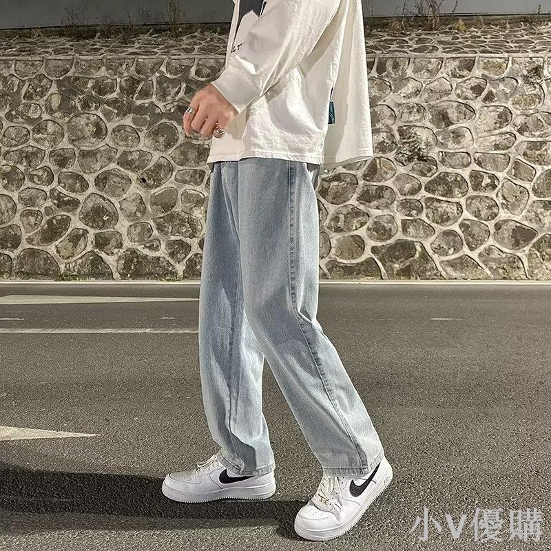 牛仔褲 韓版潮流牛仔褲 百搭休閑長褲 彈力中腰直筒寬鬆牛仔褲男 工作褲 工裝牛仔褲子 現貨+預購