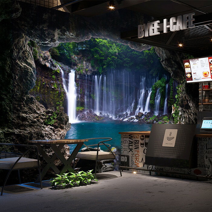 3d立體瀑布桌布壁畫酒吧ktv網咖背景墻紙餐廳飯店桌布無縫墻布