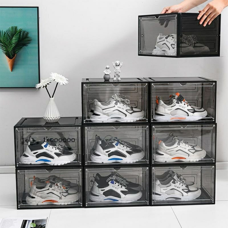 磁吸硬塑料透明亞克力鞋盒 鞋子收納盒 AJ加厚省空間鞋架 鞋櫃側開