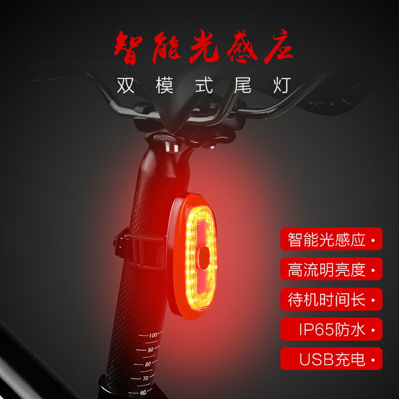自行車尾燈剎車燈智慧感應山地車夜騎警示燈充電單車裝飾燈裝備