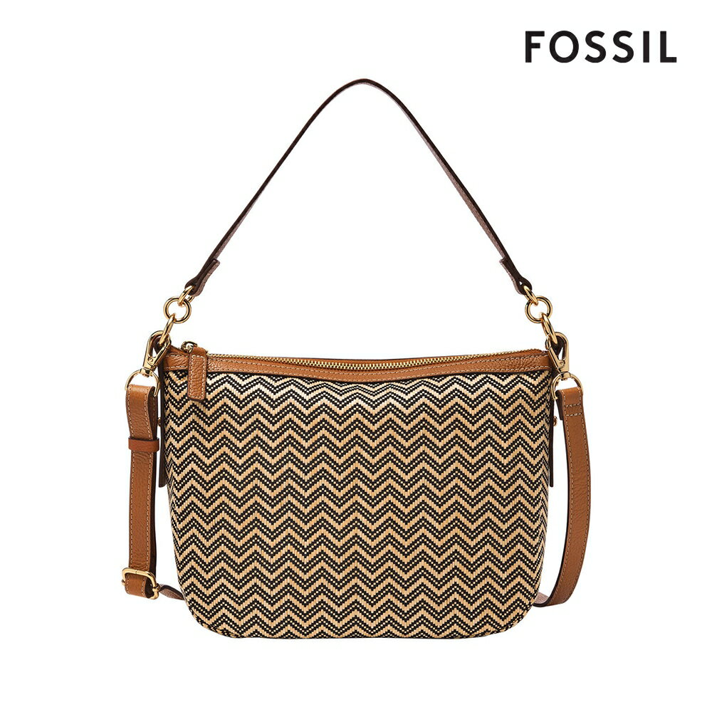送禮首選★FOSSIL Jolie 編織新月斜背包-棕黑人字紋 ZB11136279【美國時尚品牌】 附防塵袋+提袋【全館滿額折價★FOSSIL全系列包夾送美妝蛋】