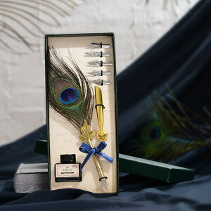 歐式復古孔雀羽毛筆套裝 廣告禮品蘸水筆創意生日禮物 定制