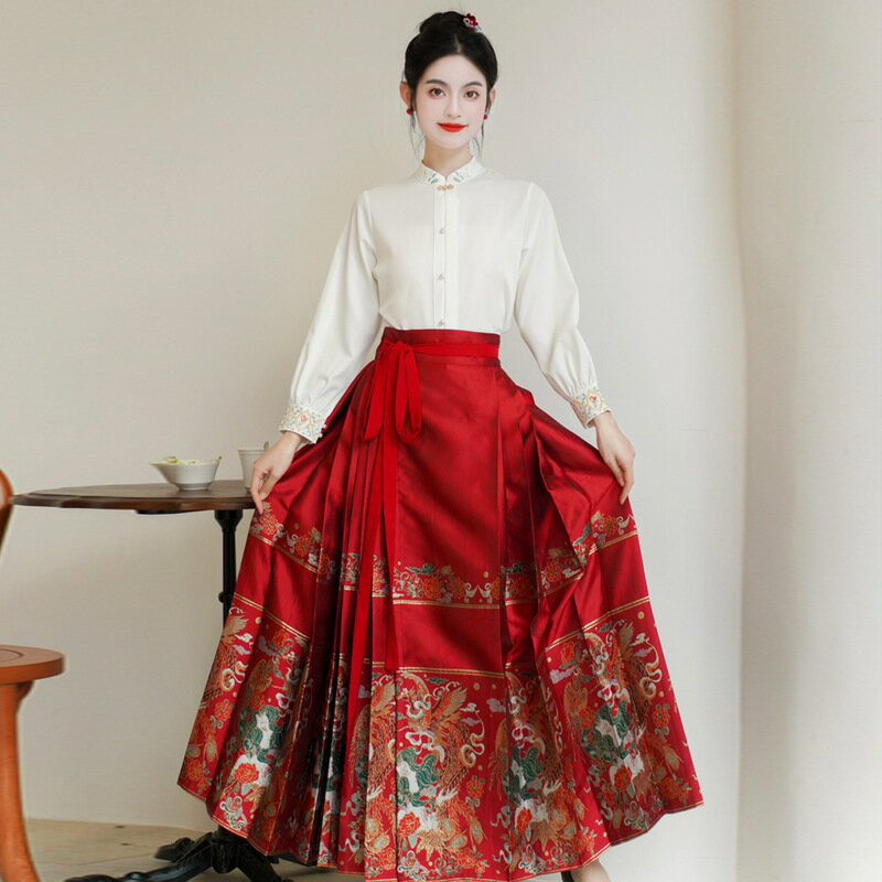 【巴黎精品】現貨+預購 中式套裝兩件式裙裝-中國風復古感馬面裙漢服女裝v1be41