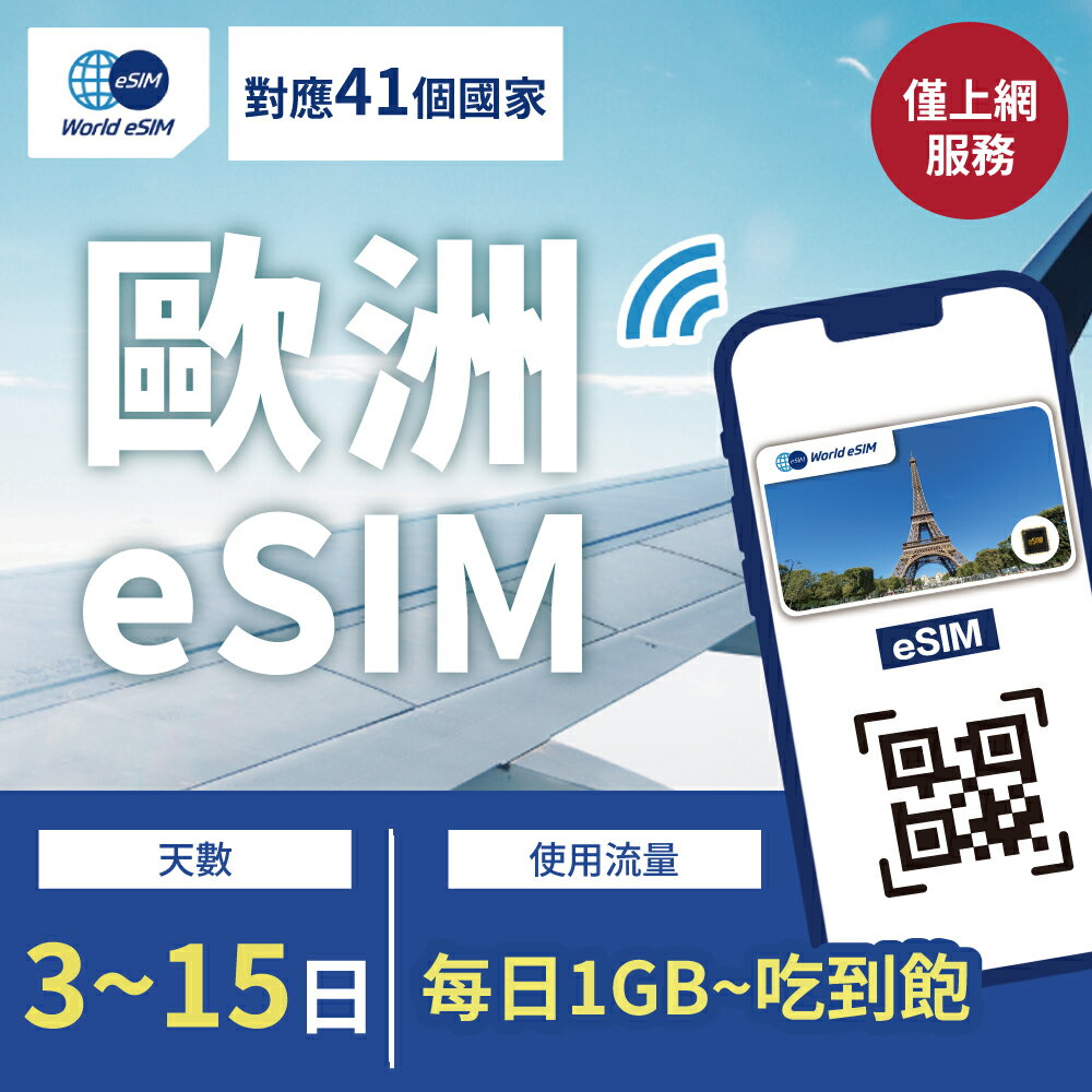 【GLOBAL WiFi】歐洲41國 eSIM 上網卡 3~15天 每日1GB~吃到飽10GB降速方案任你選 Vodafone・Orange電信 4G高速 歐洲上網漫遊卡