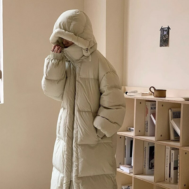 【巴黎精品】羽絨衣白鴨絨外套-長版連帽寬鬆素面女外套3色a1do40