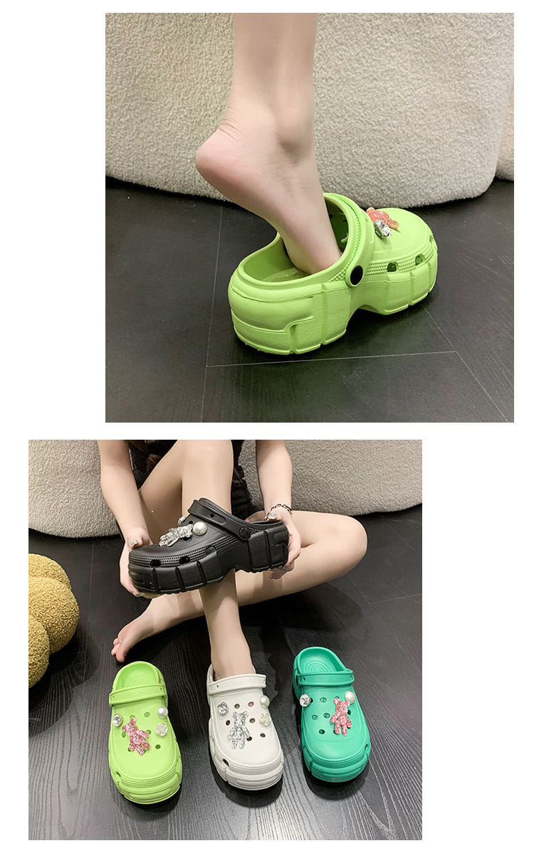 洞洞鞋 珍珠小熊增高厚底拖鞋 6