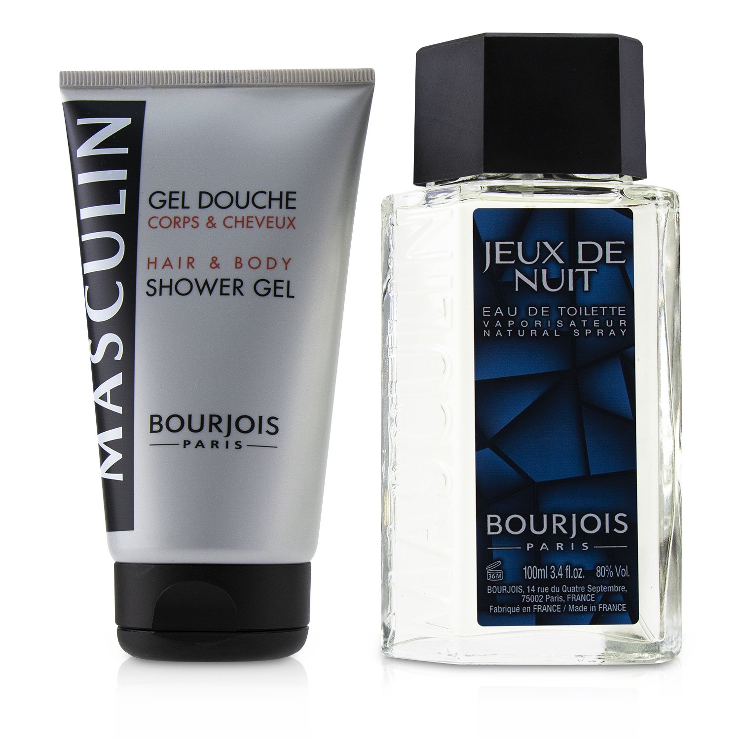 妙巴黎 Bourjois - 男士香水套裝: 夜間遊戲淡香水噴霧 100ml/3.3oz + 洗髮沐浴露 150ml/5oz