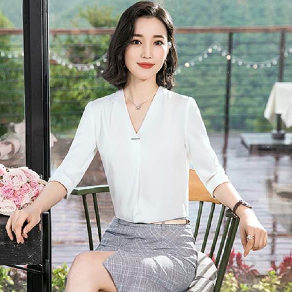 時尚氣質V領五分袖OL襯衫上衣[8X232-PF]灰姑娘 2