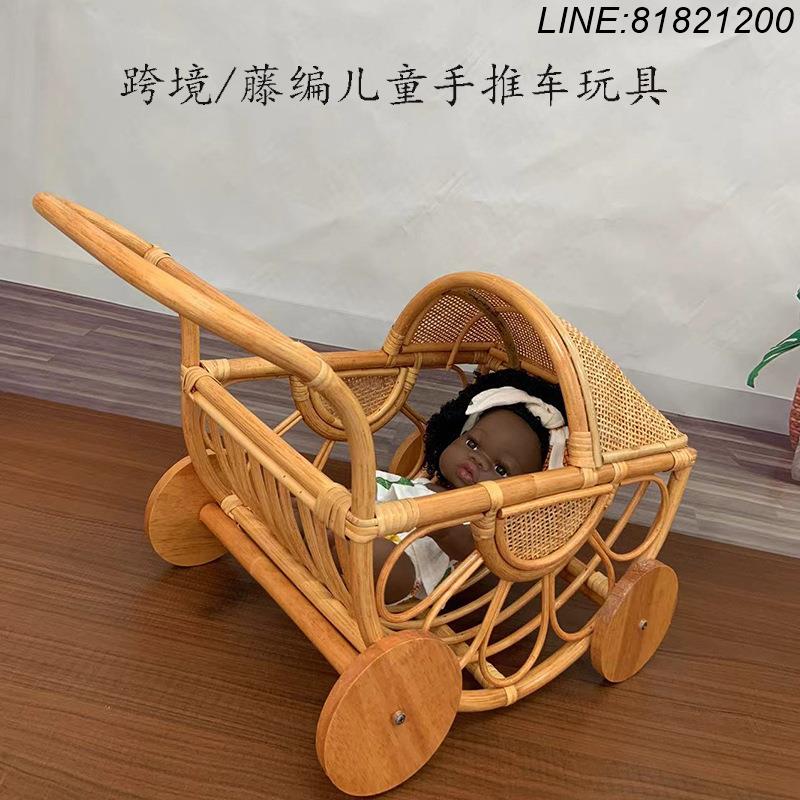 免運/速發 開立發票 支援訂製 日式傢俱 藤編傢俱 印尼藤編兒童收納推車玩具車帶車輪室內擺件小孩玩具車工藝品 自有 支援訂製