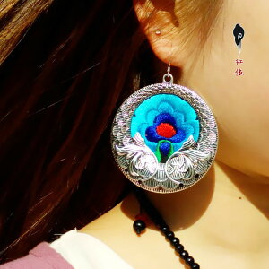 楊麗萍同款個性耳環中國風復古民族風刺繡花銀鉤耳墜耳圈耳飾品女