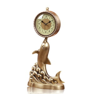 TQJ歐式座鐘純銅床頭靜音客廳坐鐘海豚時鐘臺鐘臥室石英鐘表