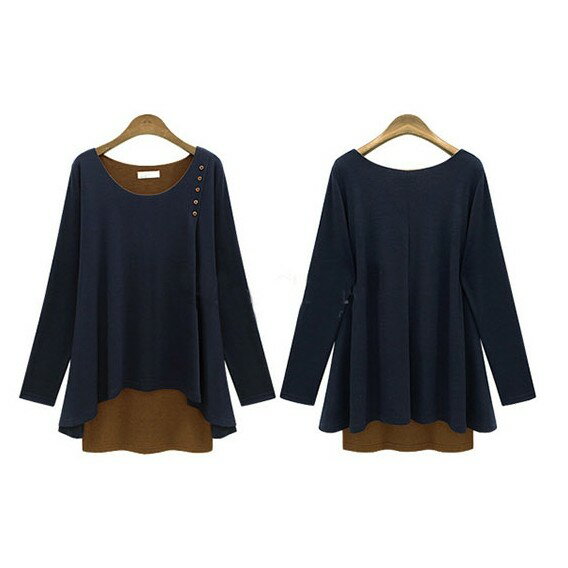 中大尺碼女裝 長版T恤 棉質假二件上衣連身裙 大碼上衣 休閒女上衣 加大尺碼 櫻桃嚴選 胖ＭＭ 5