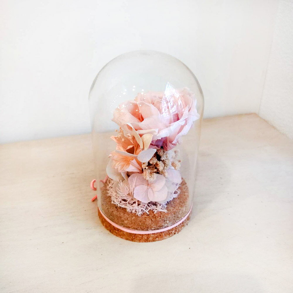 萩蒔花花藝x覓品竹北手作店-乾燥花x永生花創作橢圓玻璃花盅-柔美粉玫瑰 2