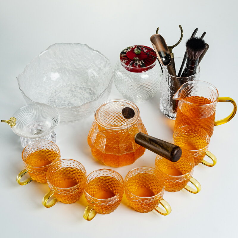 日式玻璃茶具套裝耐高溫泡茶壺整套功夫茶具簡約透明玻璃茶杯