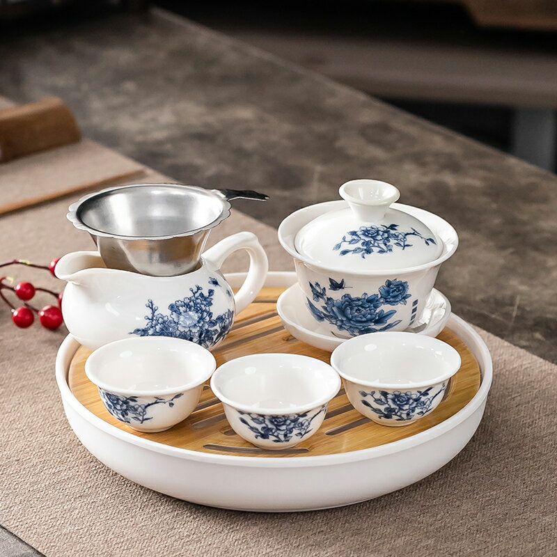 陶瓷茶具小套裝功夫茶具一碗三杯家用會客泡茶器簡約茶杯套裝P
