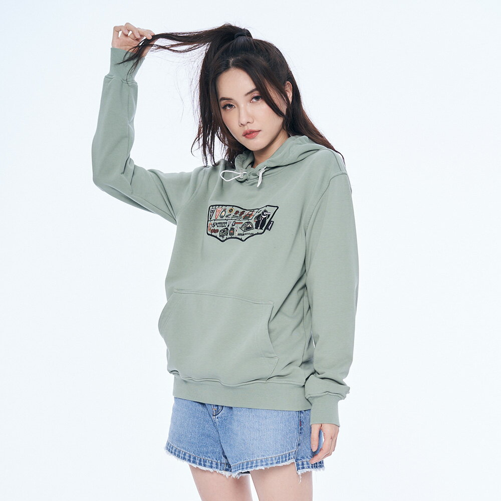 山形★中性黑熊繡花長袖帽T S-XL